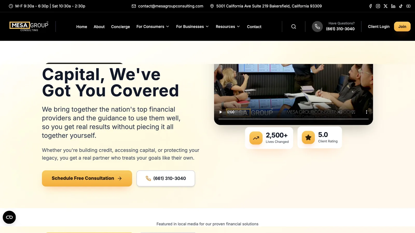 Mesa Group Consulting website screenshot